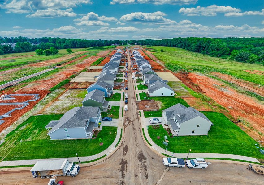Aerial view of the Dorris Farm - Single Family community in White House, TN, showing layout and nearby surroundings (Image 1). Aerial view of the Dorris Farm - Single Family community in White House, TN, showing layout and nearby surroundings (Image 1).