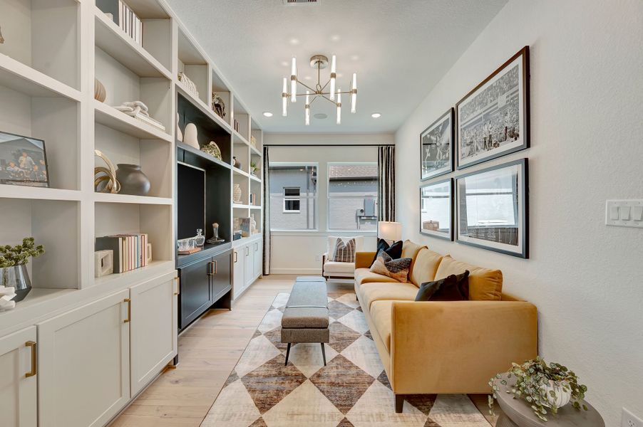 Furnished interior in a model home at The Highlands Encore - Harbor Collection in Porter (Image 36). Furnished interior in a model home at The Highlands Encore - Harbor Collection in Porter (Image 36).