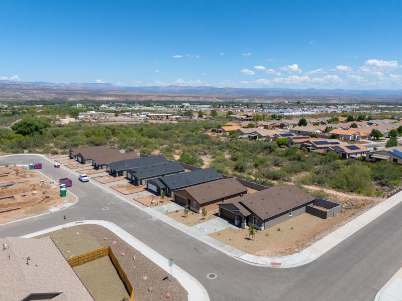 A view of a town from above.