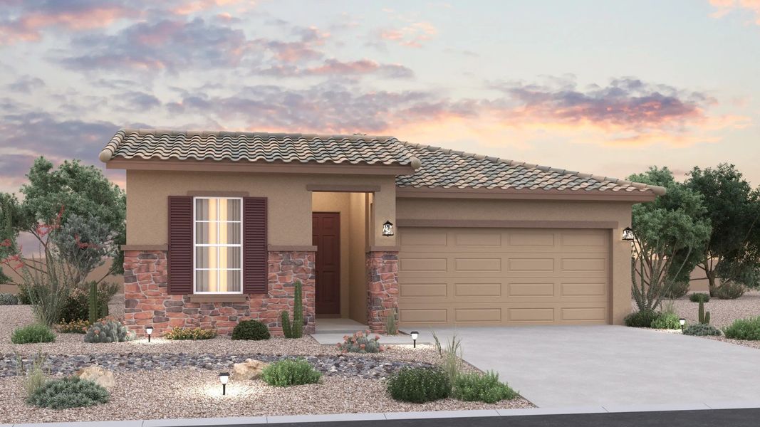 Front exterior of a home in the Silver Cross Castillo Collection community, located in San Tan Valley, AZ (Image 9).