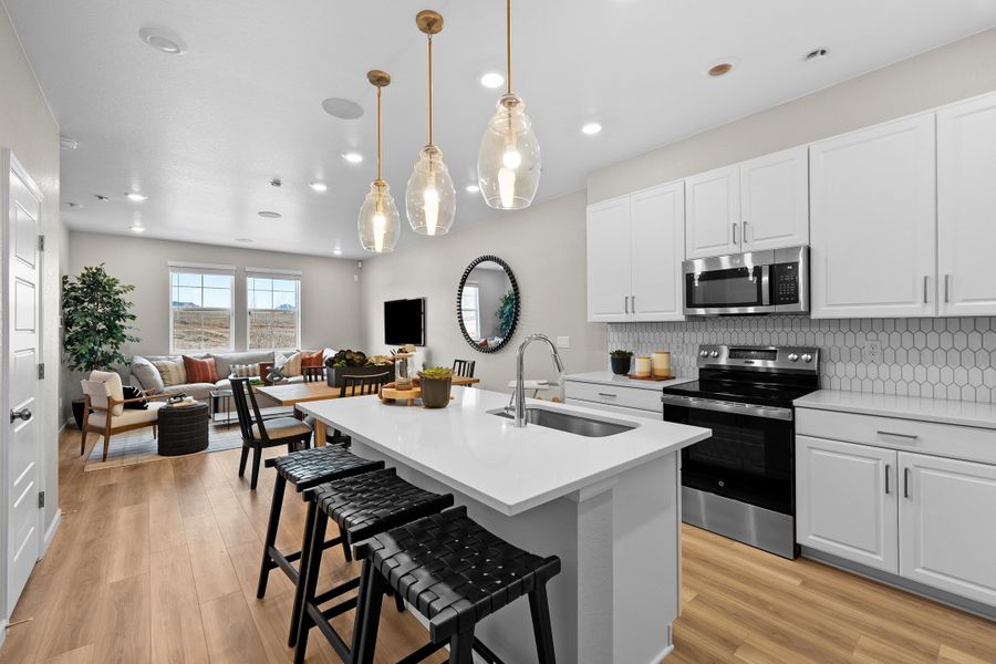 Furnished interior in a model home at Trailstone Townhomes - The Westerly Collection in Arvada (Image 5).