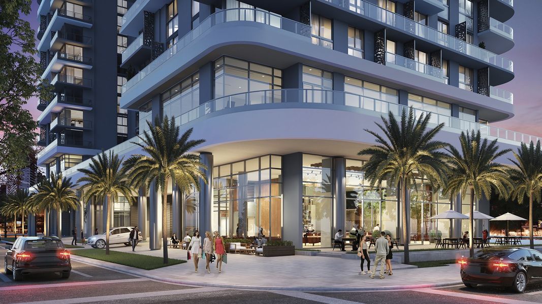 Entrance to the 600 Miami Worldcenter community in Miami, FL, featuring signage and landscaping (Image 2).