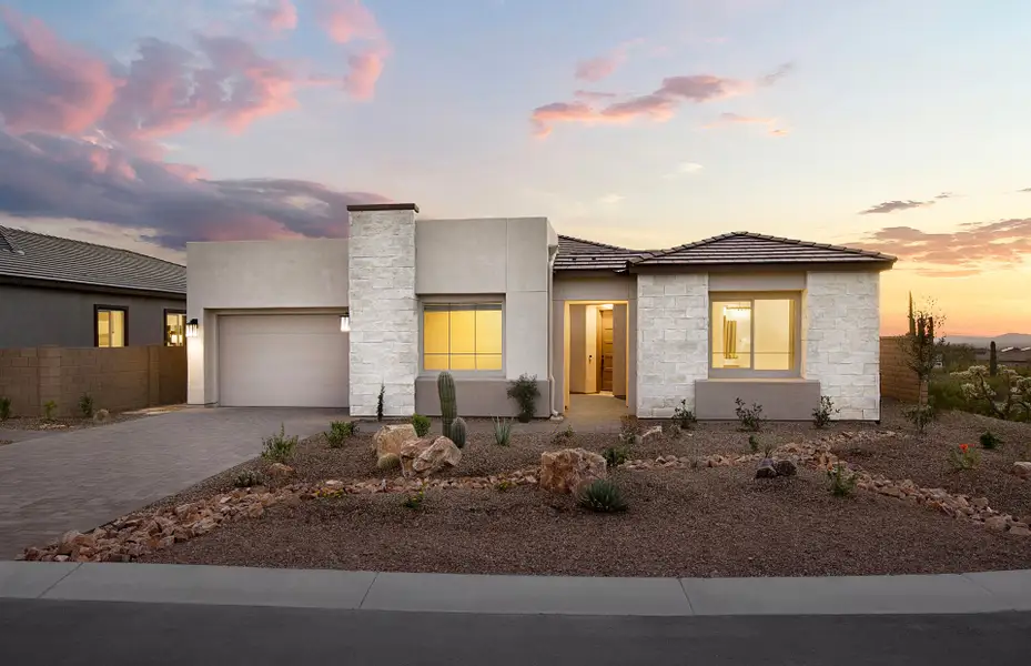 Front exterior of a home in the Saguaro Reserve - Majesty community, located in Marana, AZ (Image 2).