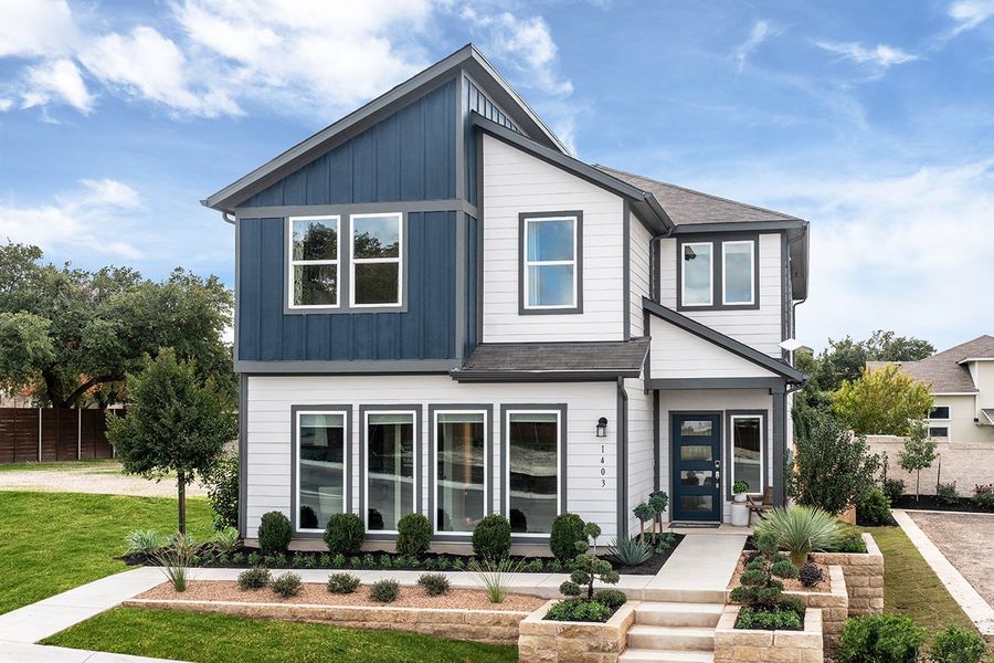 Front exterior of a home in the Sarah's Creek community, located in Pflugerville, TX (Image 2).