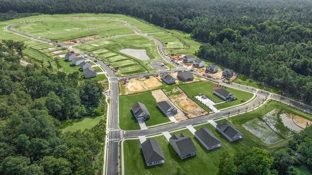 Aerial view of the Collinswood community in Aberdeen, NC, showing layout and nearby surroundings (Image 10). Aerial view of the Collinswood community in Aberdeen, NC, showing layout and nearby surroundings (Image 10).
