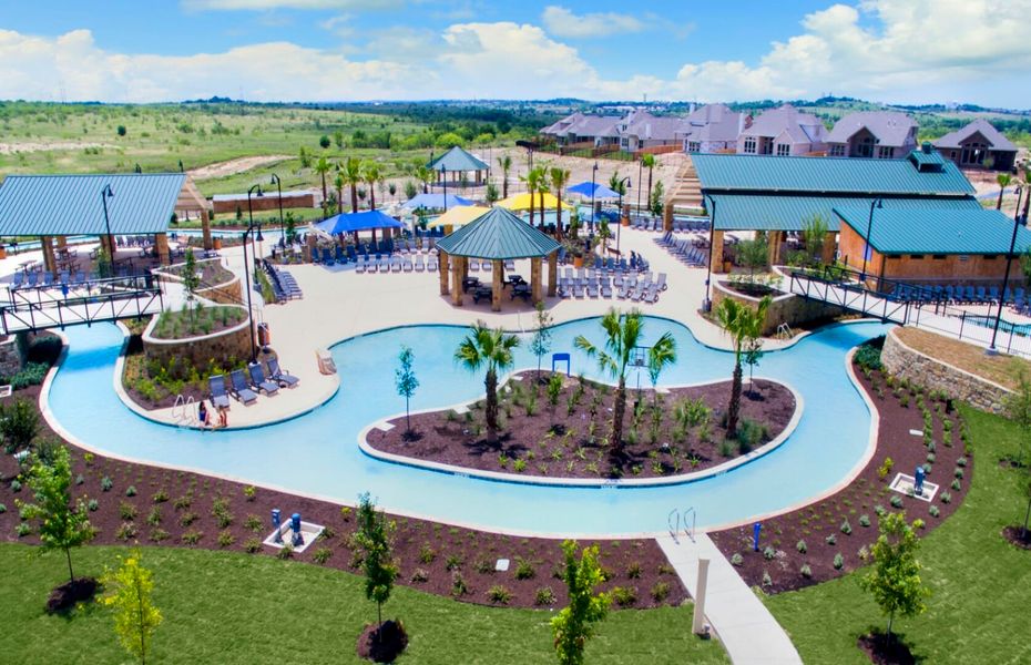 Aerial view of the Sunfield community in Mustang Ridge, TX, showing layout and nearby surroundings (Image 12).
