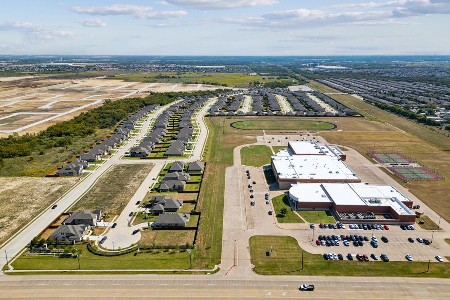 Aerial view of the Hunters Ridge community in Crowley, TX, showing layout and nearby surroundings (Image 3).