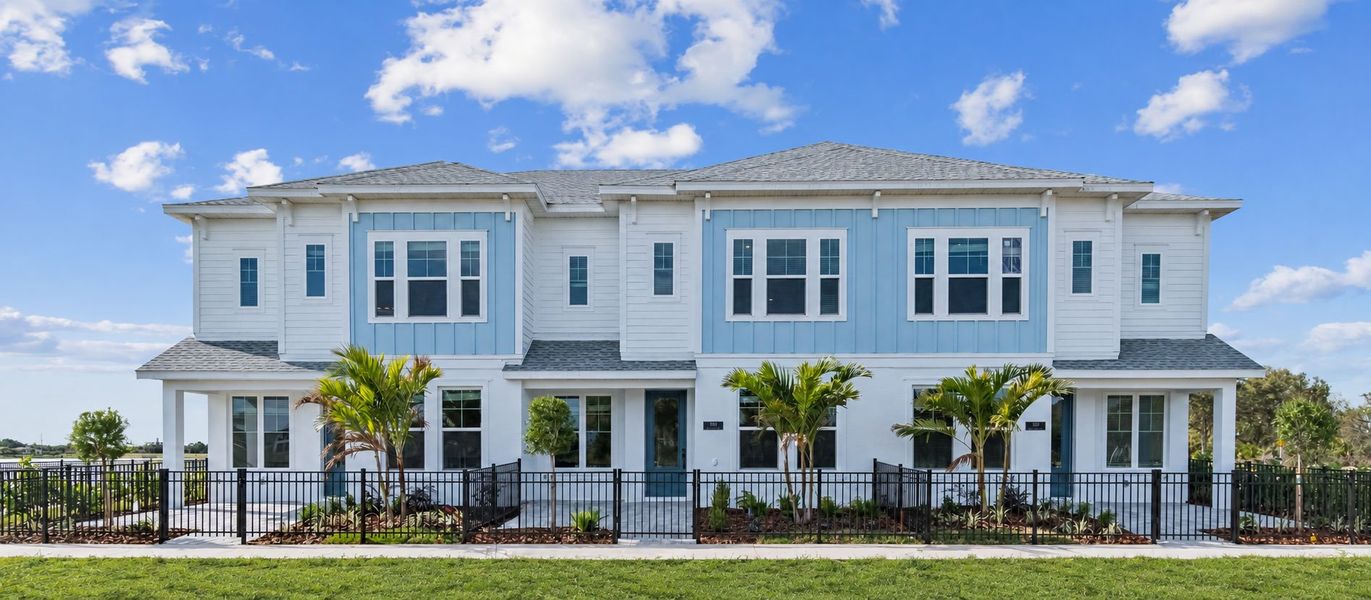 Front exterior of a home in the Emerald Landing at Waterside at Lakewood Ranch – Towns community, located in Sarasota, FL (Image 6). Front exterior of a home in the Emerald Landing at Waterside at Lakewood Ranch – Towns community, located in Sarasota, FL (Image 6).
