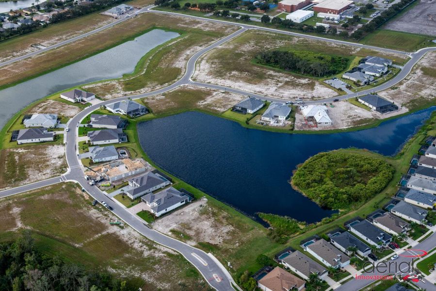 Aerial view of the River Preserve Estates community in Parrish, FL, showing layout and nearby surroundings (Image 21).
