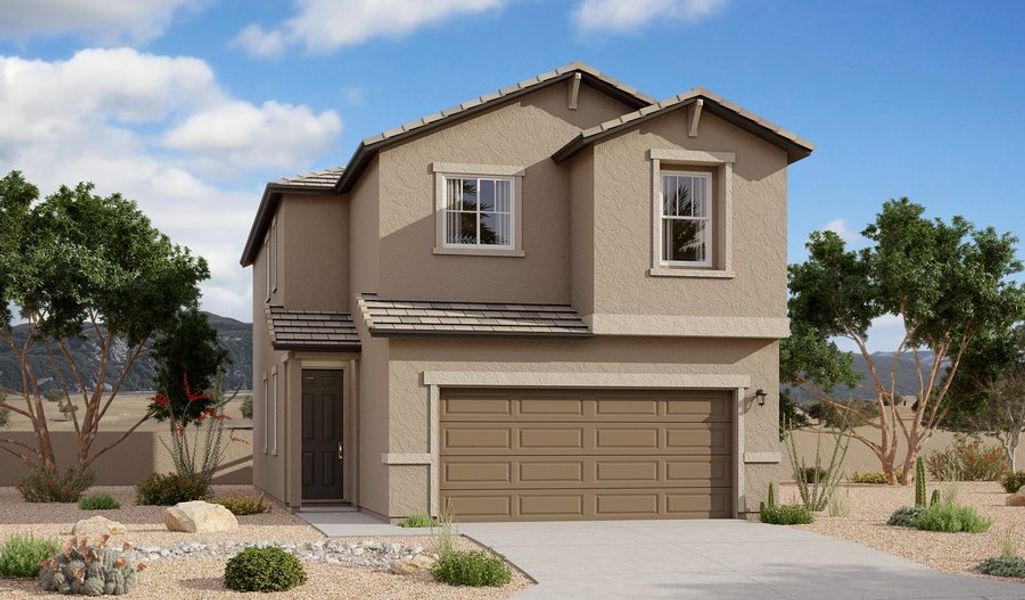 Front exterior of a home in the Meridian at Star Valley community, located in Tucson, AZ (Image 9).