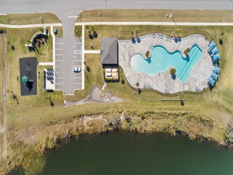 Resort-style community pool and clubhouse at Villamar