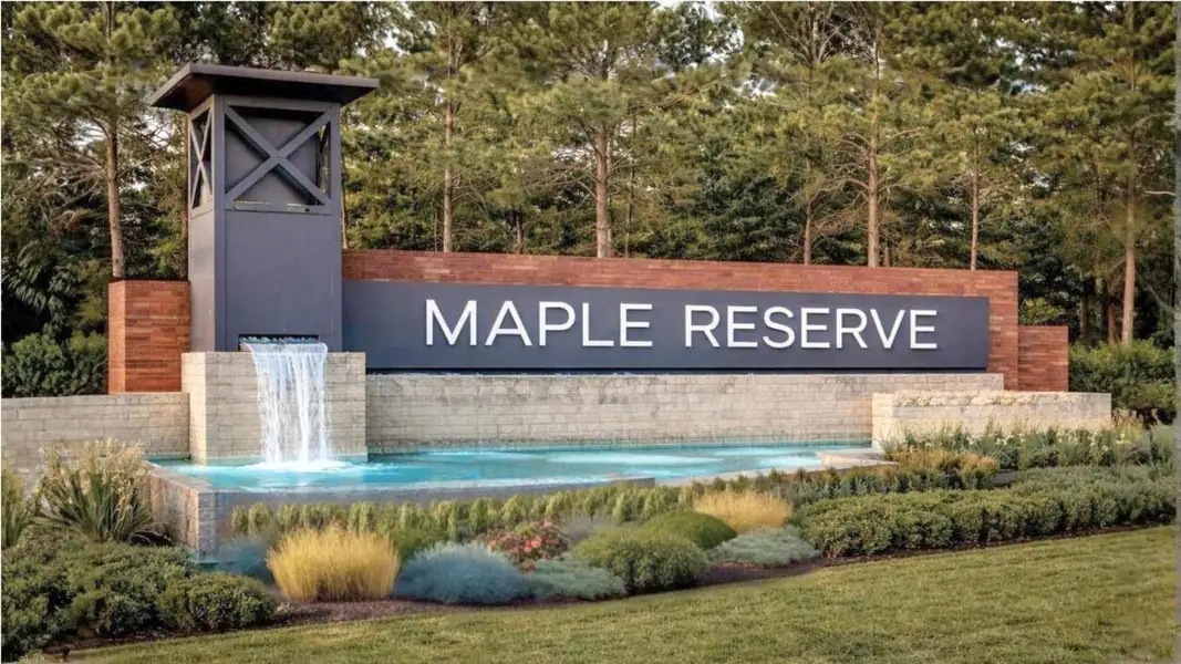 Entrance to the Maple Reserve community in Waller, TX, featuring signage and landscaping (Image 1). Entrance to the Maple Reserve community in Waller, TX, featuring signage and landscaping (Image 1).