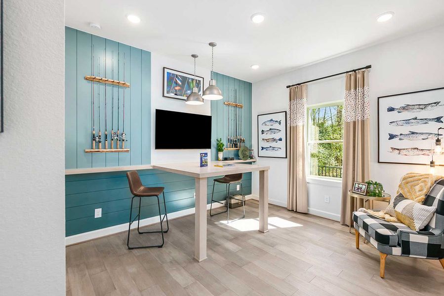 Furnished interior in a model home at The Highlands 45' - Encore Collection in Porter (Image 21).