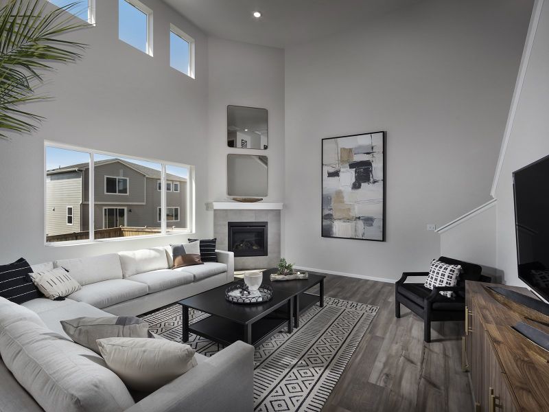 Furnished interior in a model home at Buffalo Highlands: The Flora Collection in Commerce City (Image 4). Furnished interior in a model home at Buffalo Highlands: The Flora Collection in Commerce City (Image 4).