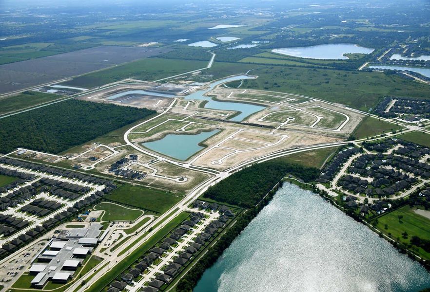 Aerial view of the Legacy community in League City, TX, showing layout and nearby surroundings (Image 1).