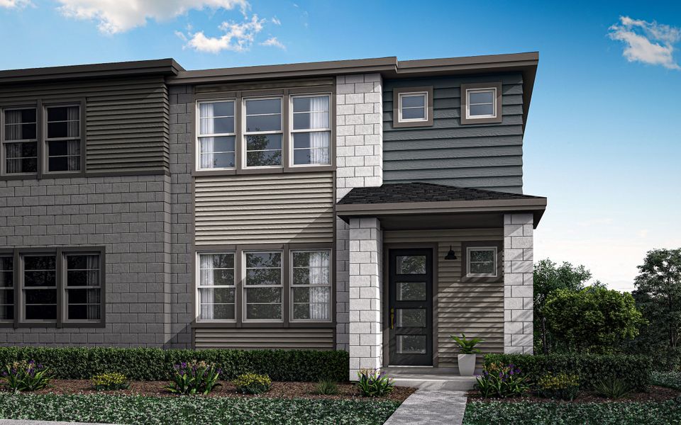 Front exterior of a home in the Candelas Townhomes community, located in Arvada, CO (Image 12).