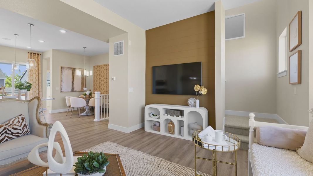 Discover refined elegance in Dillon Pointe with sleek wood floors and a chic brown accent wall. Discover refined elegance in Dillon Pointe with sleek wood floors and a chic brown accent wall.
