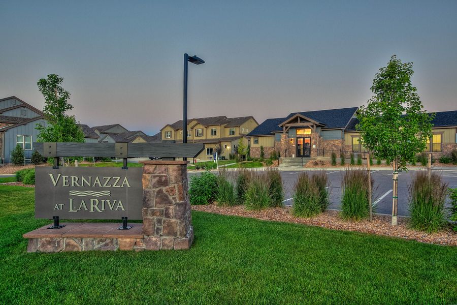 Entrance to the Vernazza community in Windsor, CO, featuring signage and landscaping (Image 2).