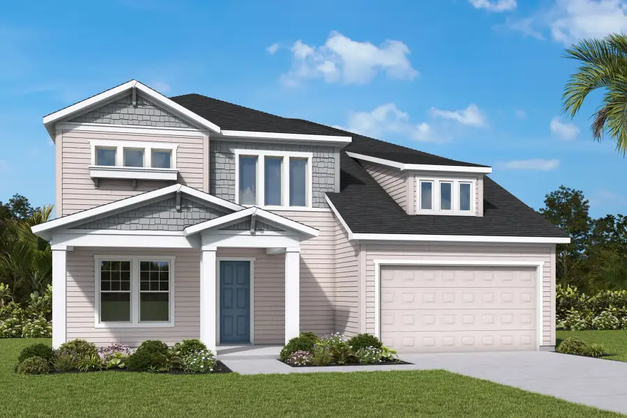 Front exterior of a home in the Sagebrush at EverRange – Executive Collection community, located in Jacksonville, FL (Image 13). Front exterior of a home in the Sagebrush at EverRange – Executive Collection community, located in Jacksonville, FL (Image 13).
