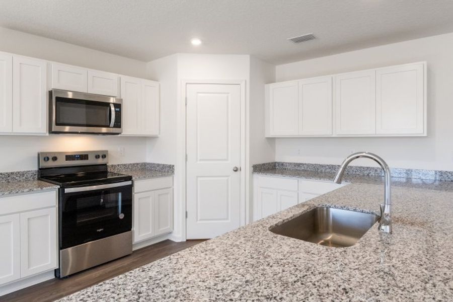 A kitchen with white cabinets. A kitchen with white cabinets.