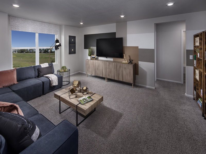 Furnished interior in a model home at Buffalo Highlands: The Flora Collection in Commerce City (Image 13). Furnished interior in a model home at Buffalo Highlands: The Flora Collection in Commerce City (Image 13).