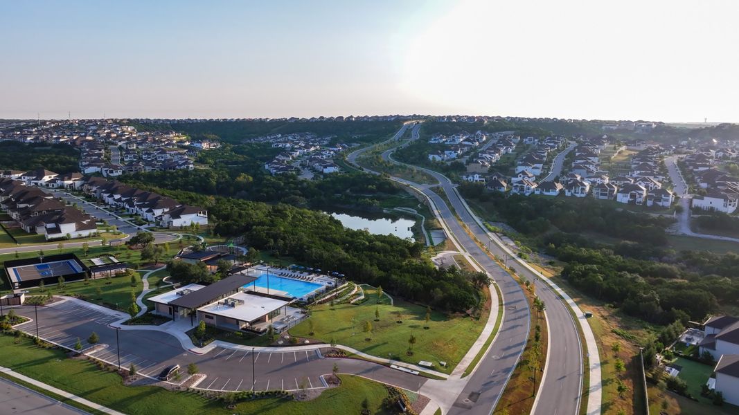 Aerial view of the Travisso Florence Collection community in Leander, TX, showing layout and nearby surroundings (Image 6).
