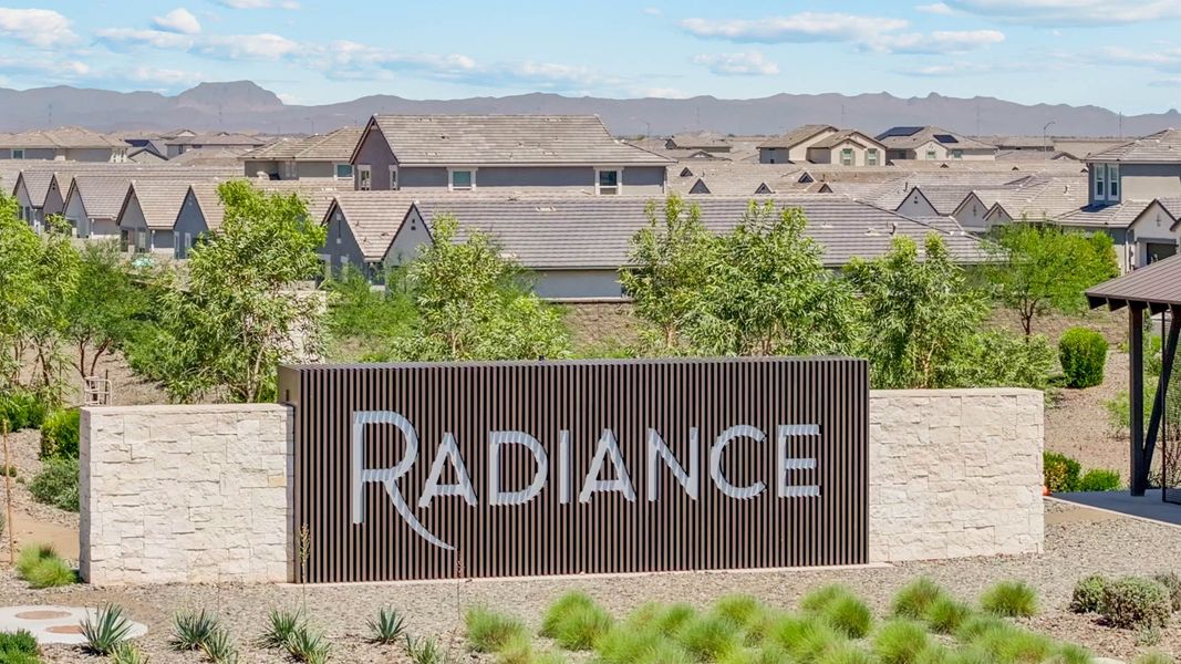 Entrance to the Radiance at Superstition Vistas community in Apache Junction, AZ, featuring signage and landscaping (Image 2).
