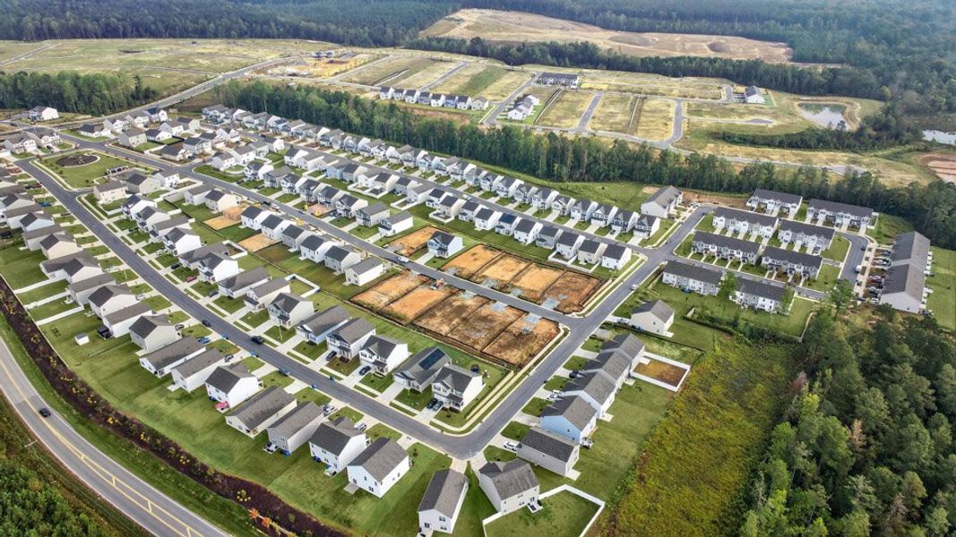 Aerial view of the The Grove at Matthews Landing community in Fuquay Varina, NC, showing layout and nearby surroundings (Image 15).