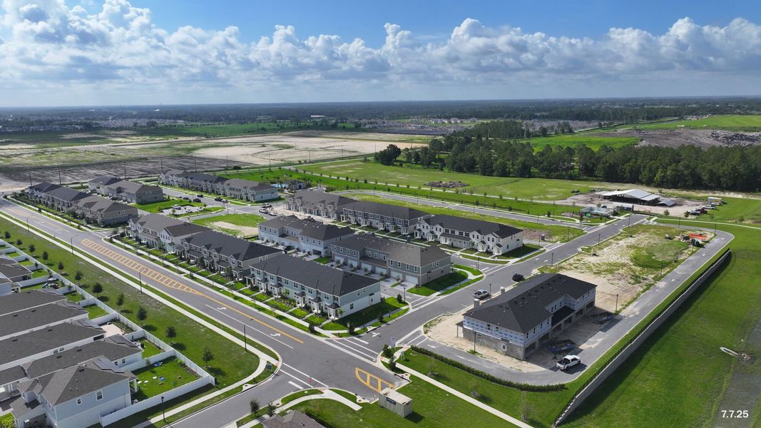 Aerial view of the Gardenia Reserve community in Apopka, FL, showing layout and nearby surroundings (Image 18). Aerial view of the Gardenia Reserve community in Apopka, FL, showing layout and nearby surroundings (Image 18).