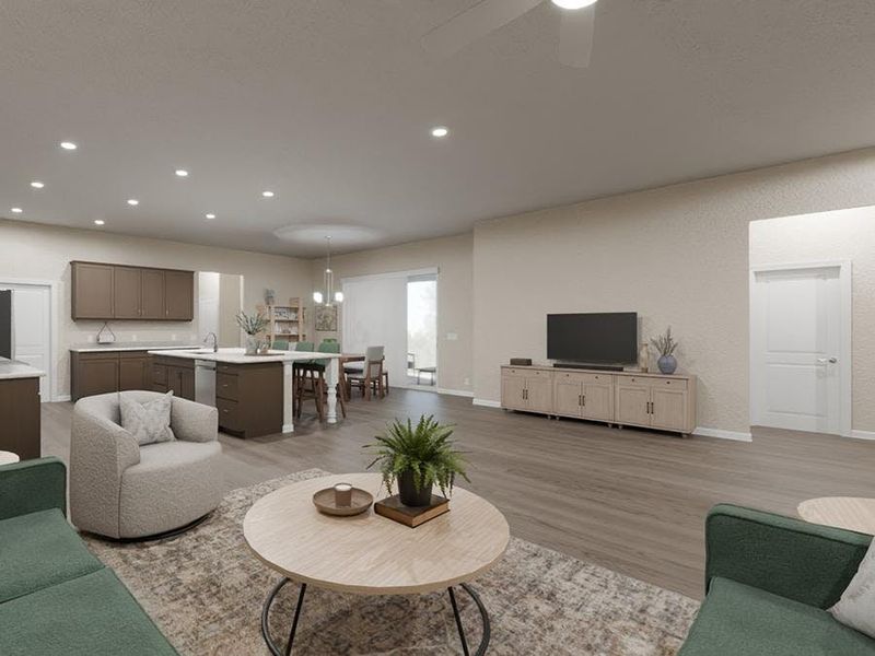 Inside, you will find a spacious, open-concept living area. (Artist`s rendering of the Lavender by Highland Homes)
