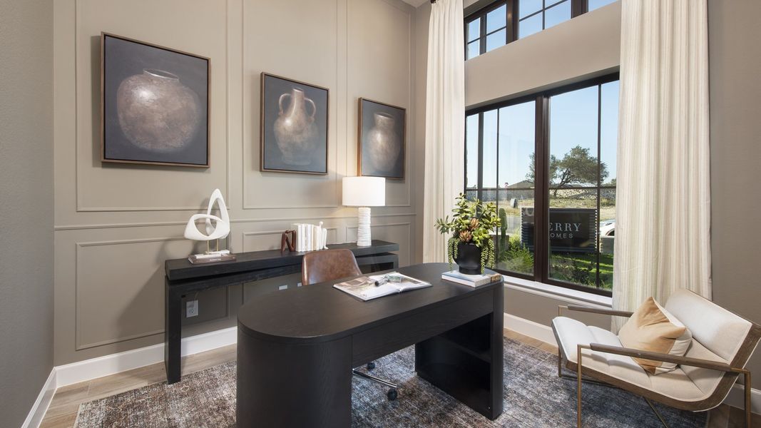 Furnished interior in a model home at 6 Creeks 45' in Kyle (Image 8). Furnished interior in a model home at 6 Creeks 45' in Kyle (Image 8).