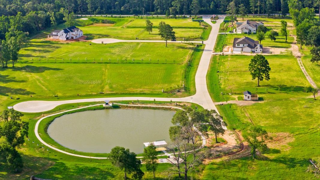 Aerial view of the Bentwood Farms community in Montgomery, TX, showing layout and nearby surroundings (Image 13).