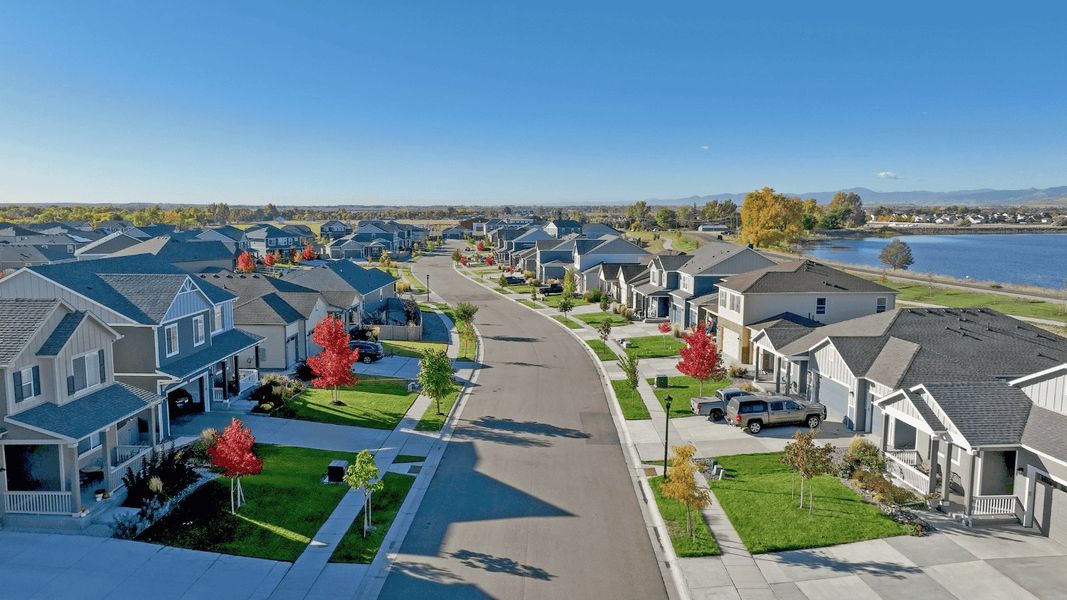 Aerial view of the Vantage community in Berthoud, CO, showing layout and nearby surroundings (Image 1). Aerial view of the Vantage community in Berthoud, CO, showing layout and nearby surroundings (Image 1).