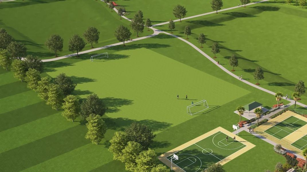 Sports fields aerial rendering