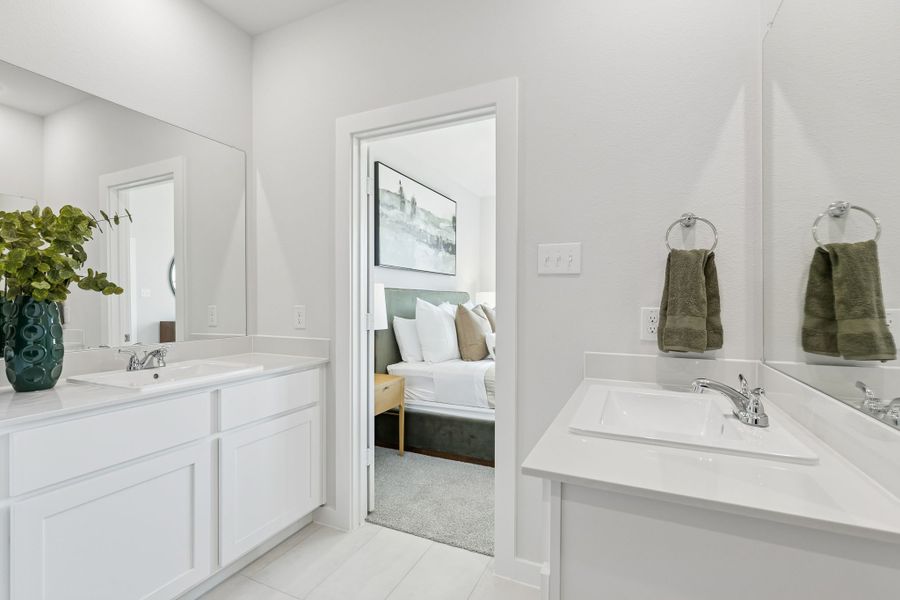 Primary Bathroom in a Nicholson Ranch Cedar Model Home in Lavon TX by Trophy Signature Homes