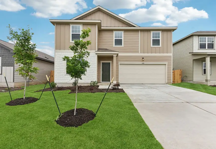 Front exterior of a home in the Cottonwood Creek community, located in San Marcos, TX (Image 1).