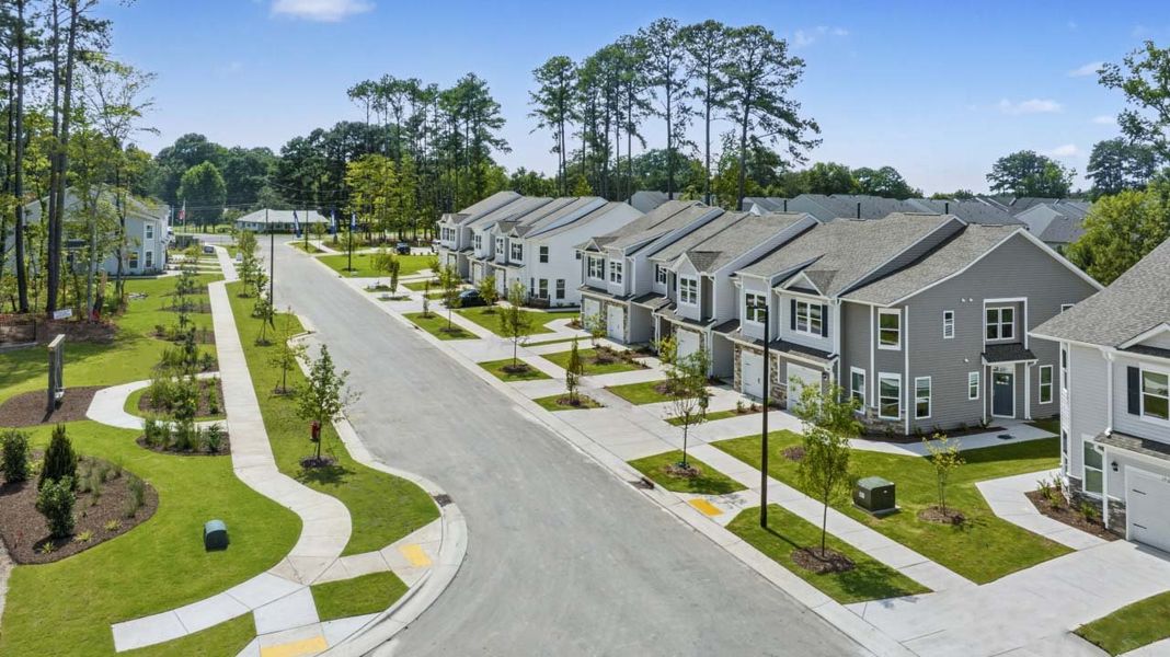 Aerial view of the Copper Run South community in Durham, NC, showing layout and nearby surroundings (Image 9). Aerial view of the Copper Run South community in Durham, NC, showing layout and nearby surroundings (Image 9).