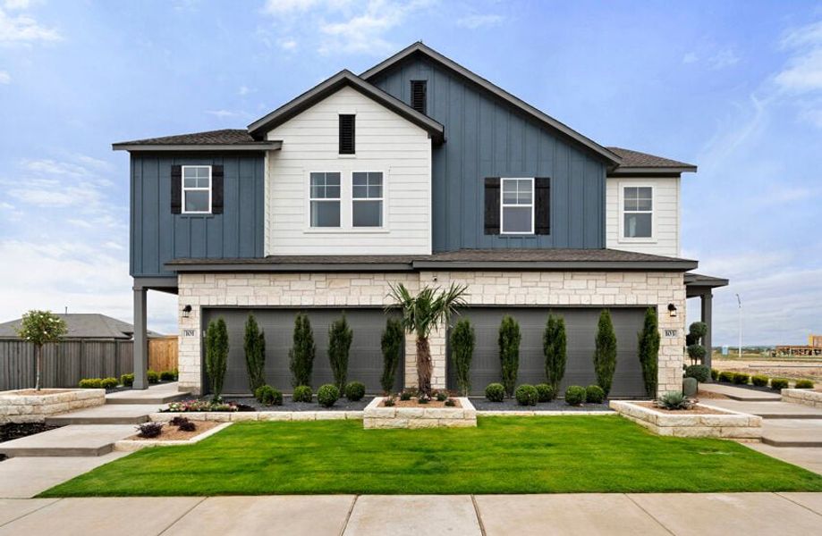 Front exterior of a home in the Union Collection at Park Central community, located in Georgetown, TX (Image 1). Front exterior of a home in the Union Collection at Park Central community, located in Georgetown, TX (Image 1).