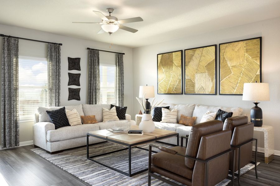 The family room comes with plenty of space that's great for hosting.