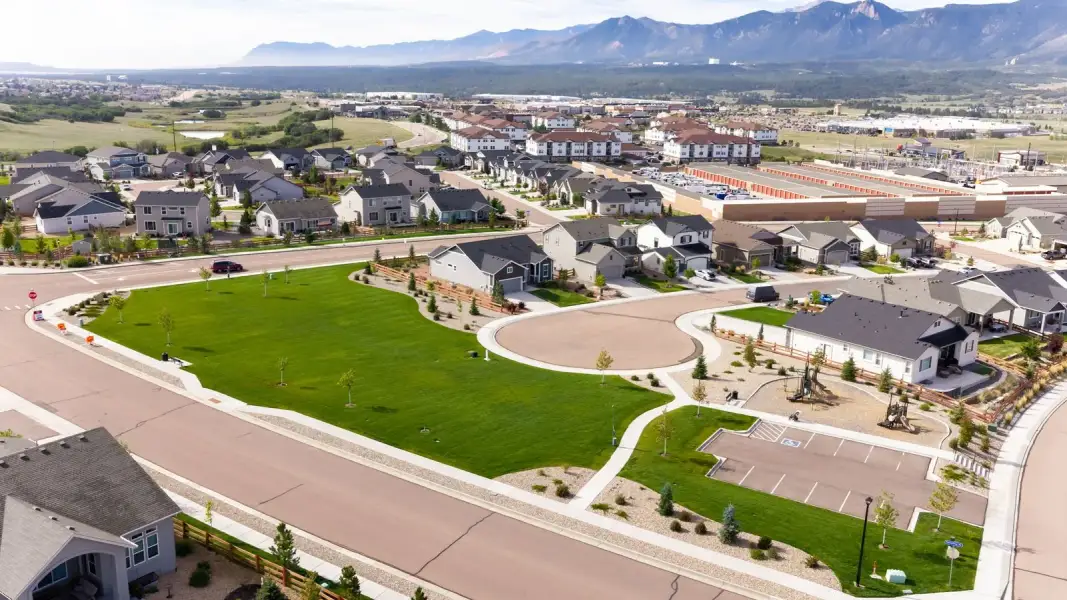 Aerial view of the Jackson Creek community in Monument, CO, showing layout and nearby surroundings (Image 5).
