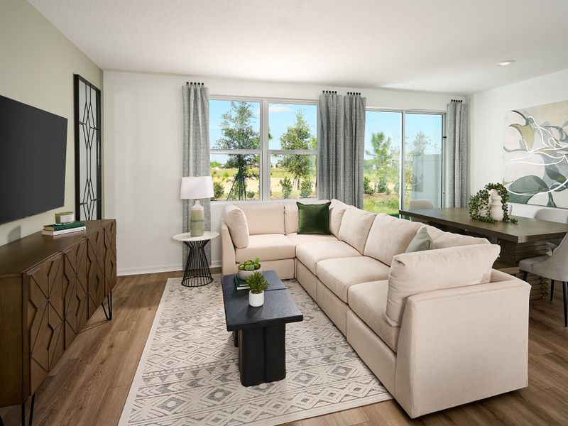 Furnished interior in a model home at Cagan Crossings West in Clermont (Image 17). Furnished interior in a model home at Cagan Crossings West in Clermont (Image 17).