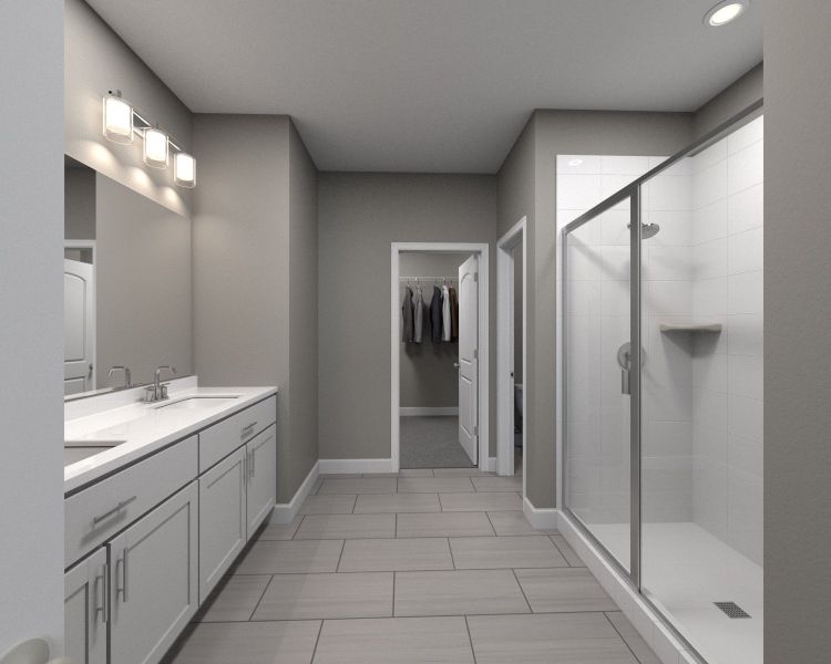 A large walk-in closet and dual vanity sinks bring luxury to your primary suite.