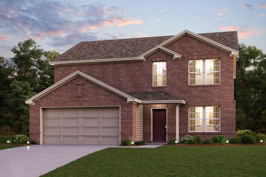 A brick house with a garage. A brick house with a garage.