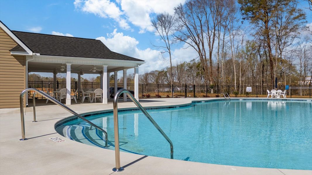 Amenity center at Iris Meadows by DRB Homes in Moore, SC consisting of Pool with Cabana