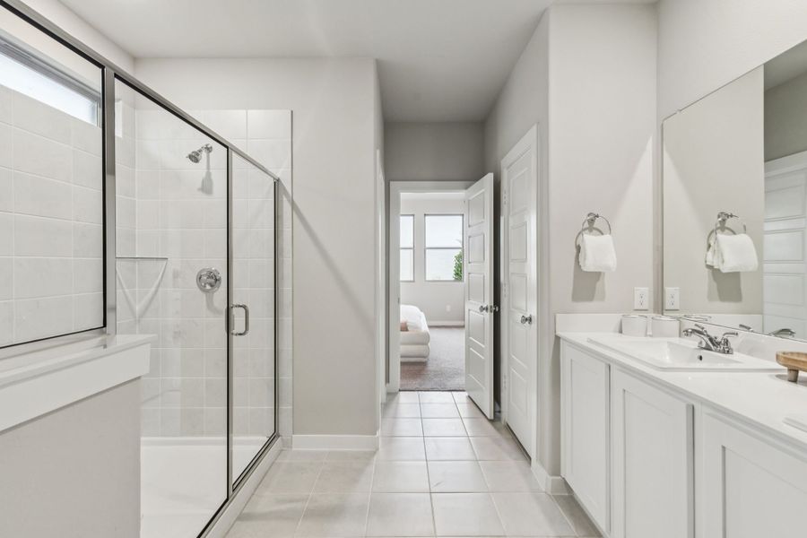 REPRESENTATIVE PHOTO – Primary Bathroom in a Lakehaven Oak model home in Farmersville TX by Trophy Signature Homes