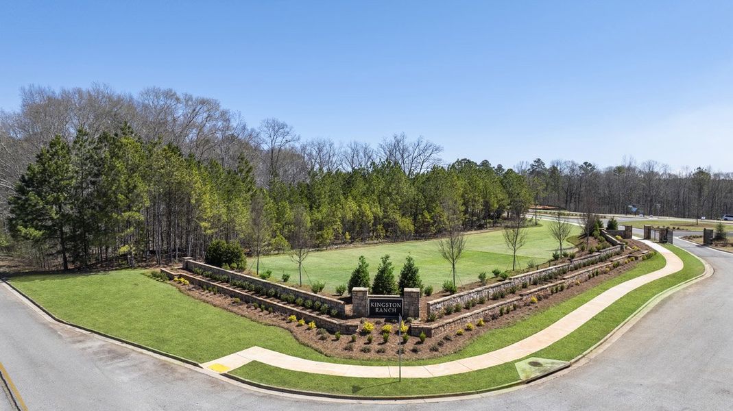 Entrance to the Kingston Ranch at Lake Oconee community in Buckhead, GA, featuring signage and landscaping (Image 13). Entrance to the Kingston Ranch at Lake Oconee community in Buckhead, GA, featuring signage and landscaping (Image 13).