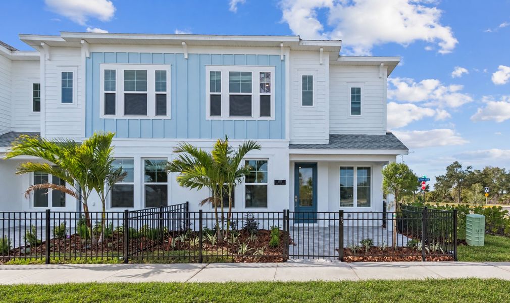 Front exterior of a home in the Emerald Landing at Waterside at Lakewood Ranch – Towns community, located in Sarasota, FL (Image 5). Front exterior of a home in the Emerald Landing at Waterside at Lakewood Ranch – Towns community, located in Sarasota, FL (Image 5).