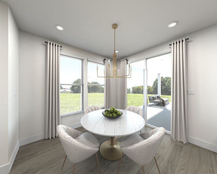 The open-concept floorplan allows for an easy flow between the kitchen and dining areas.