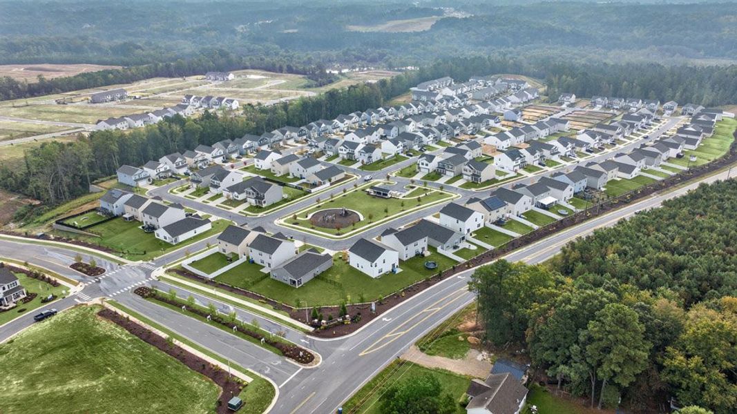 Aerial view of the The Grove at Matthews Landing community in Fuquay Varina, NC, showing layout and nearby surroundings (Image 14).