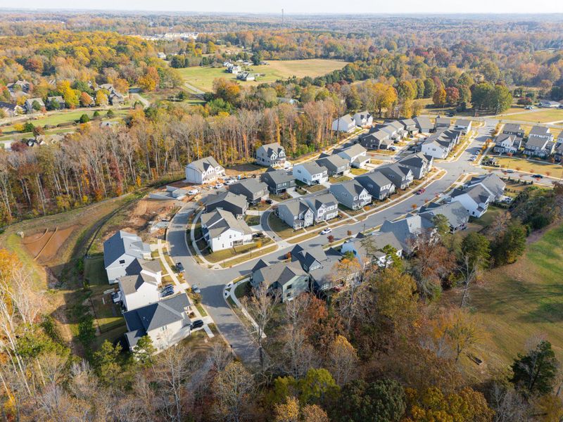Aerial view of the Mayes Hall community in Davidson, NC, showing layout and nearby surroundings (Image 19).